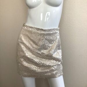 Oh Polly Sequin Mini Skirt in Cream NWT